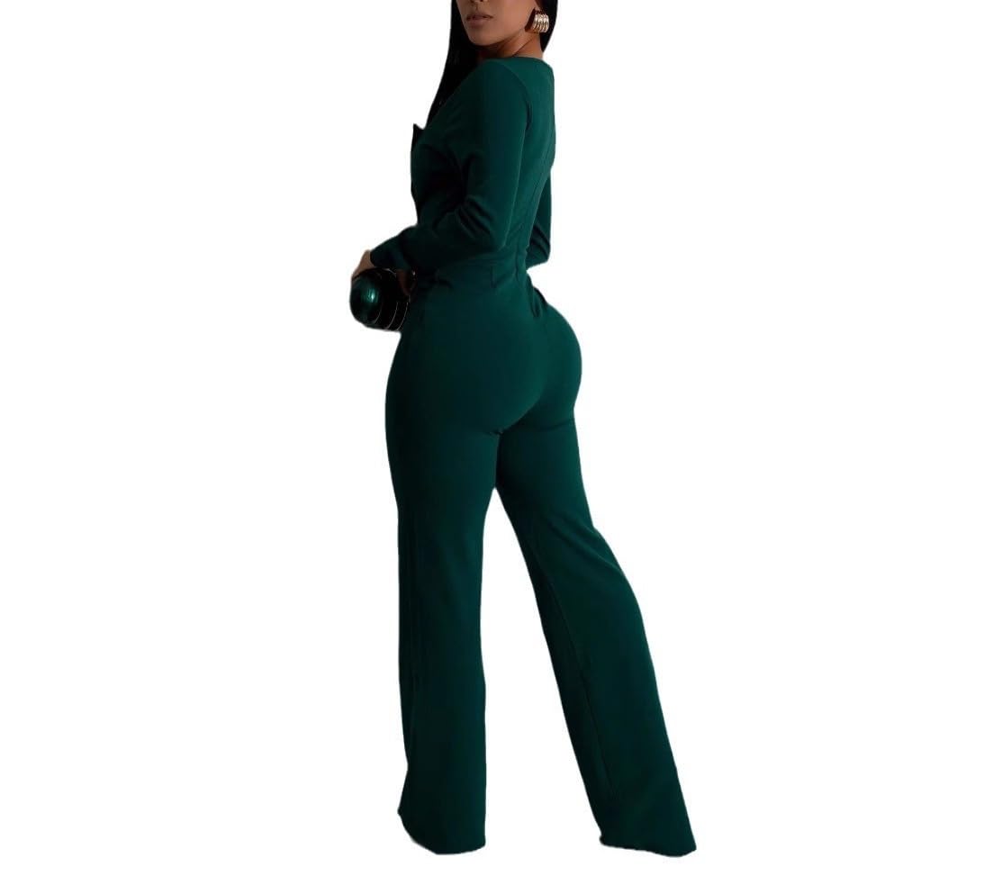 YSINTL Women's fashionable, sexy, elegant, high waisted, wide leg pants, club business party button jumpsuit