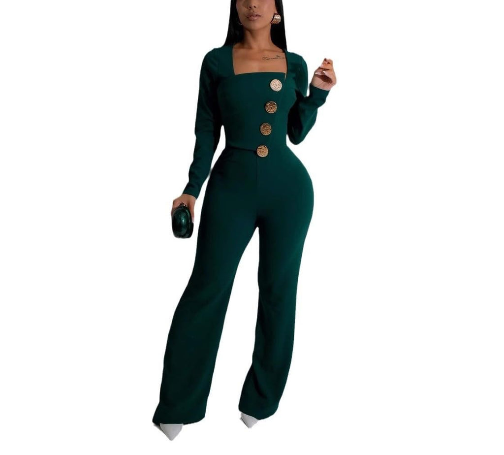 YSINTL Women's fashionable, sexy, elegant, high waisted, wide leg pants, club business party button jumpsuit