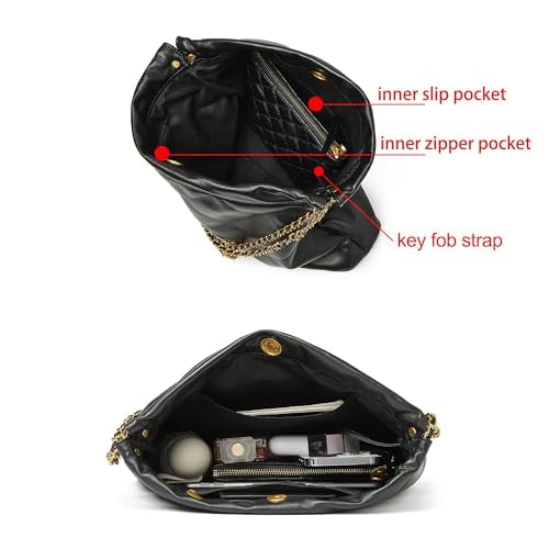 DORIS&JACKY Quilted Tote Bag Set For Women Soft Lambskin Shoulder Purse And Large Leather Work Handbag With 1 Small Clutch