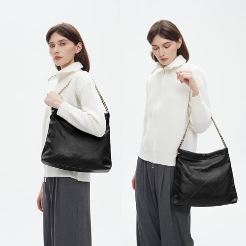 DORIS&JACKY Quilted Tote Bag Set For Women Soft Lambskin Shoulder Purse And Large Leather Work Handbag With 1 Small Clutch