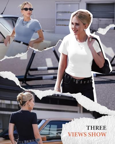 GAYHAY Women’s 3-Pack Basic Slim-Fit Crew Neck Tees – Black, White & Brown Crop Tops