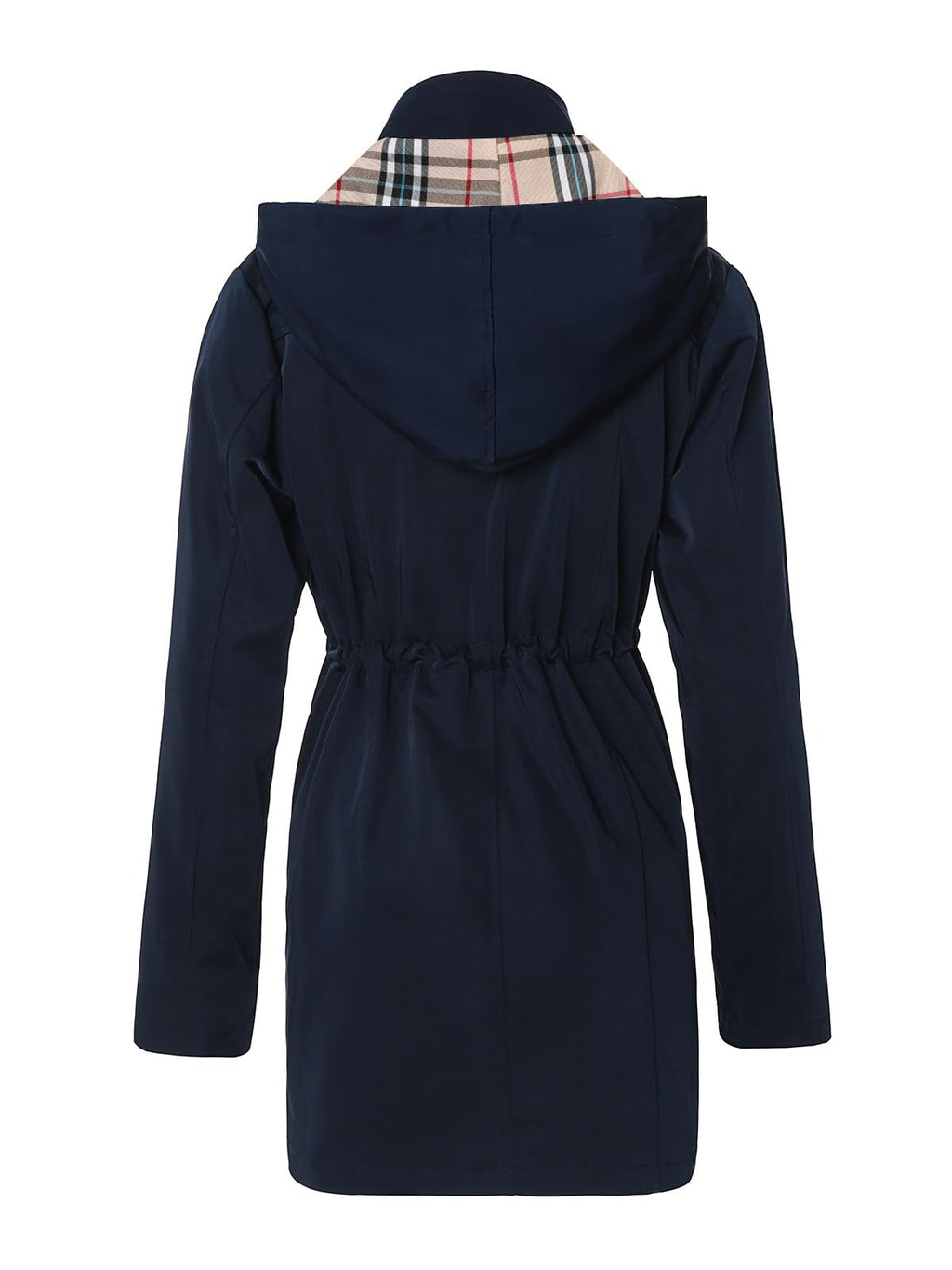 SaphiRose Women’s Long Hooded Rain Jacket – Navy Blue Outdoor Windbreaker (Size L)