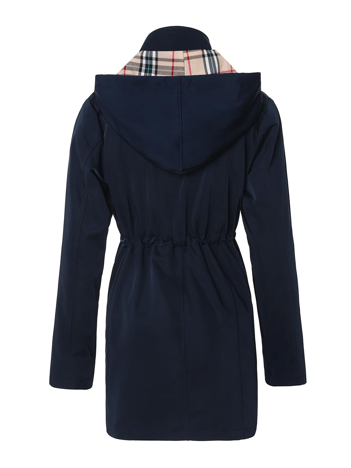 SaphiRose Women’s Long Hooded Rain Jacket – Navy Blue Outdoor Windbreaker (Size L)