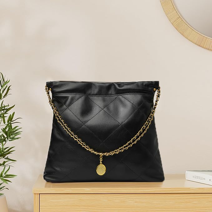 DORIS&JACKY Quilted Tote Bag Set For Women Soft Lambskin Shoulder Purse And Large Leather Work Handbag With 1 Small Clutch