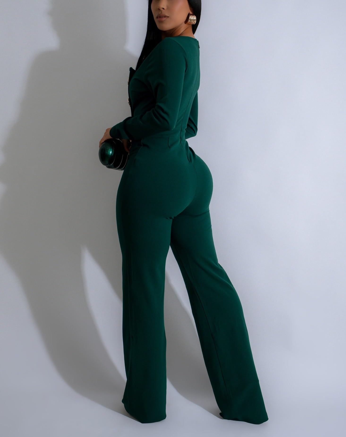 YSINTL Women's fashionable, sexy, elegant, high waisted, wide leg pants, club business party button jumpsuit