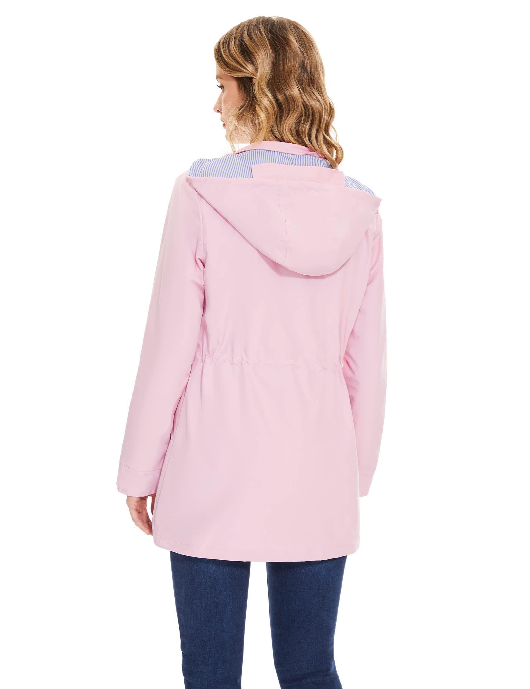 BBX Lephsnt Women’s Lightweight Waterproof Rain Jacket – Hooded Trench Windbreaker in Pink (Size M)