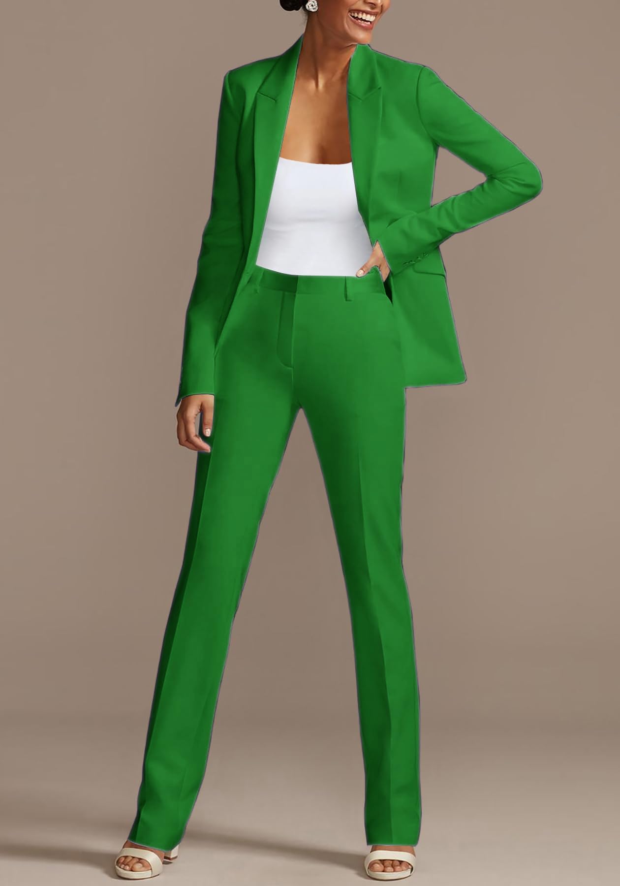 Elegant Fall Pants Suit for Women 2 Piece Business Outfits Solid Long Sleeve Blazer Pant Set Office Suits Green