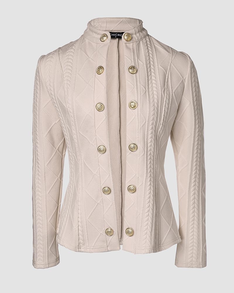 CHICME Women’s Argyle Cable Knit Cropped Cardigan Jacket – Light Khaki