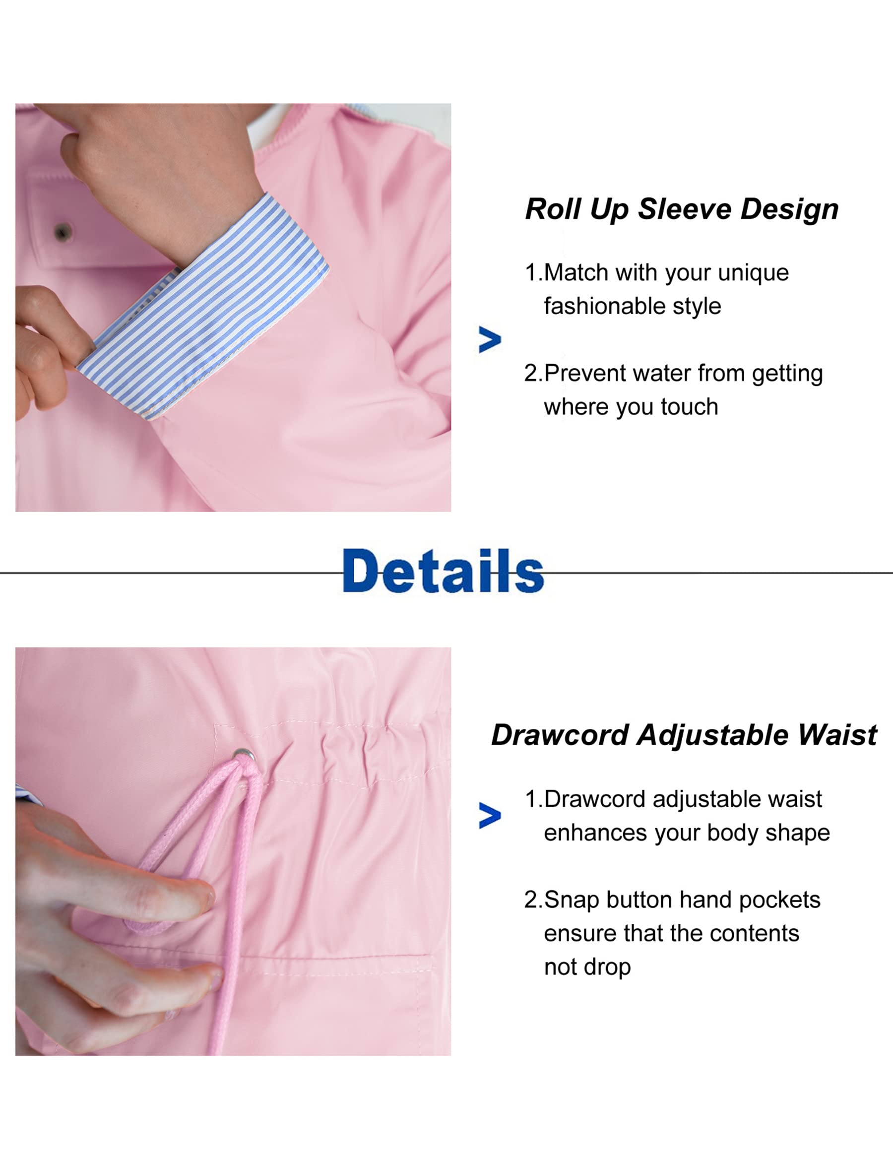 BBX Lephsnt Women’s Lightweight Waterproof Rain Jacket – Hooded Trench Windbreaker in Pink (Size M)