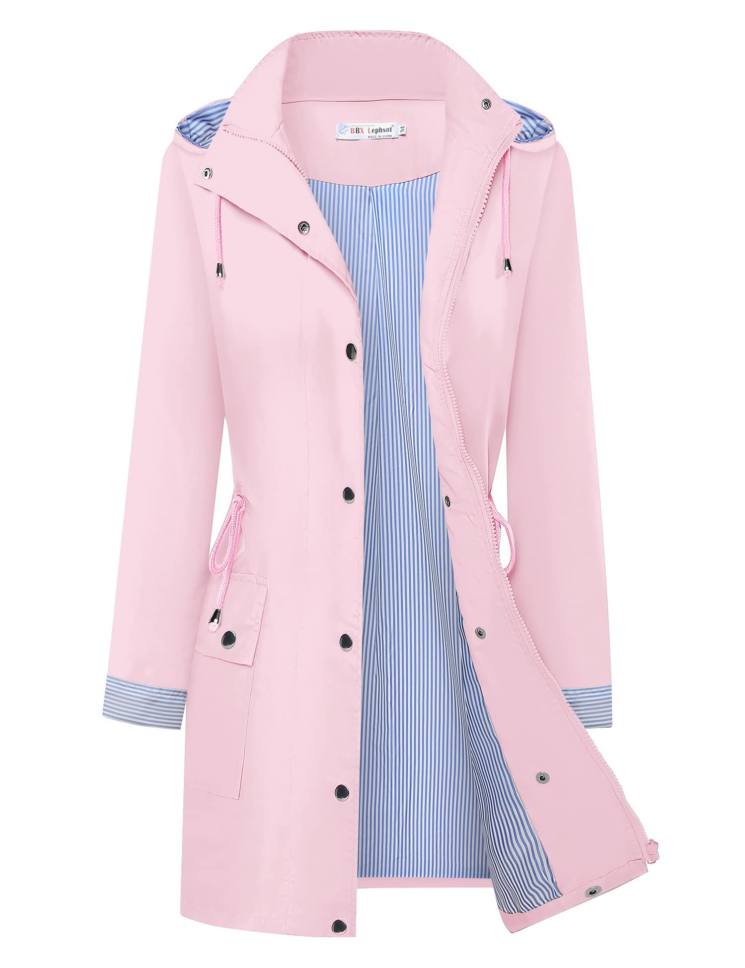 BBX Lephsnt Women’s Lightweight Waterproof Rain Jacket – Hooded Trench Windbreaker in Pink (Size M)