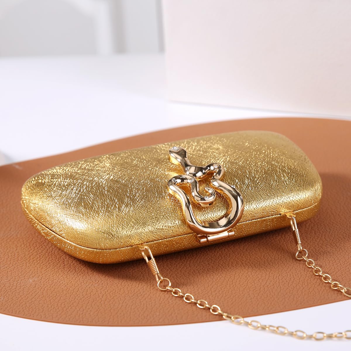 Dreubea Womens Clutch Bag with Elegant Snake Accent - Stylish & Chic Evening Purse Golden