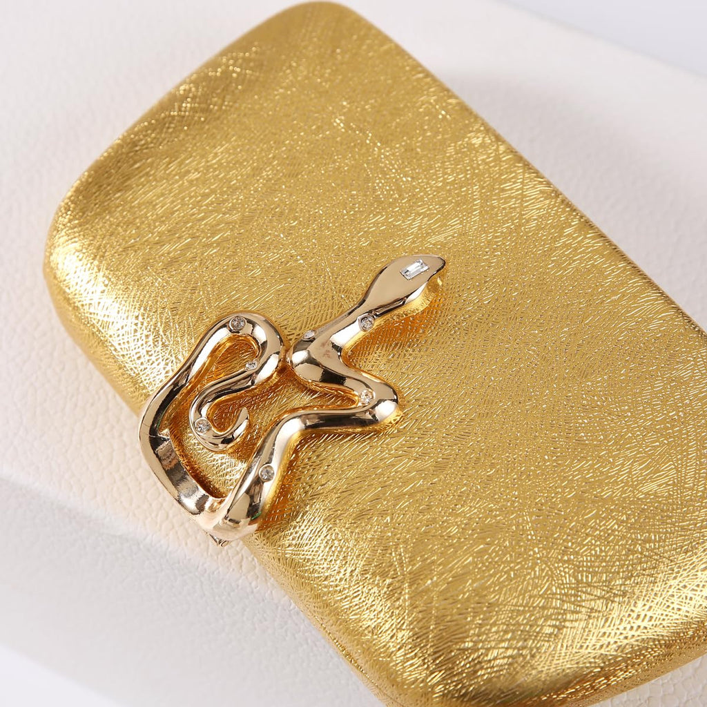 Dreubea Womens Clutch Bag with Elegant Snake Accent - Stylish & Chic Evening Purse Golden