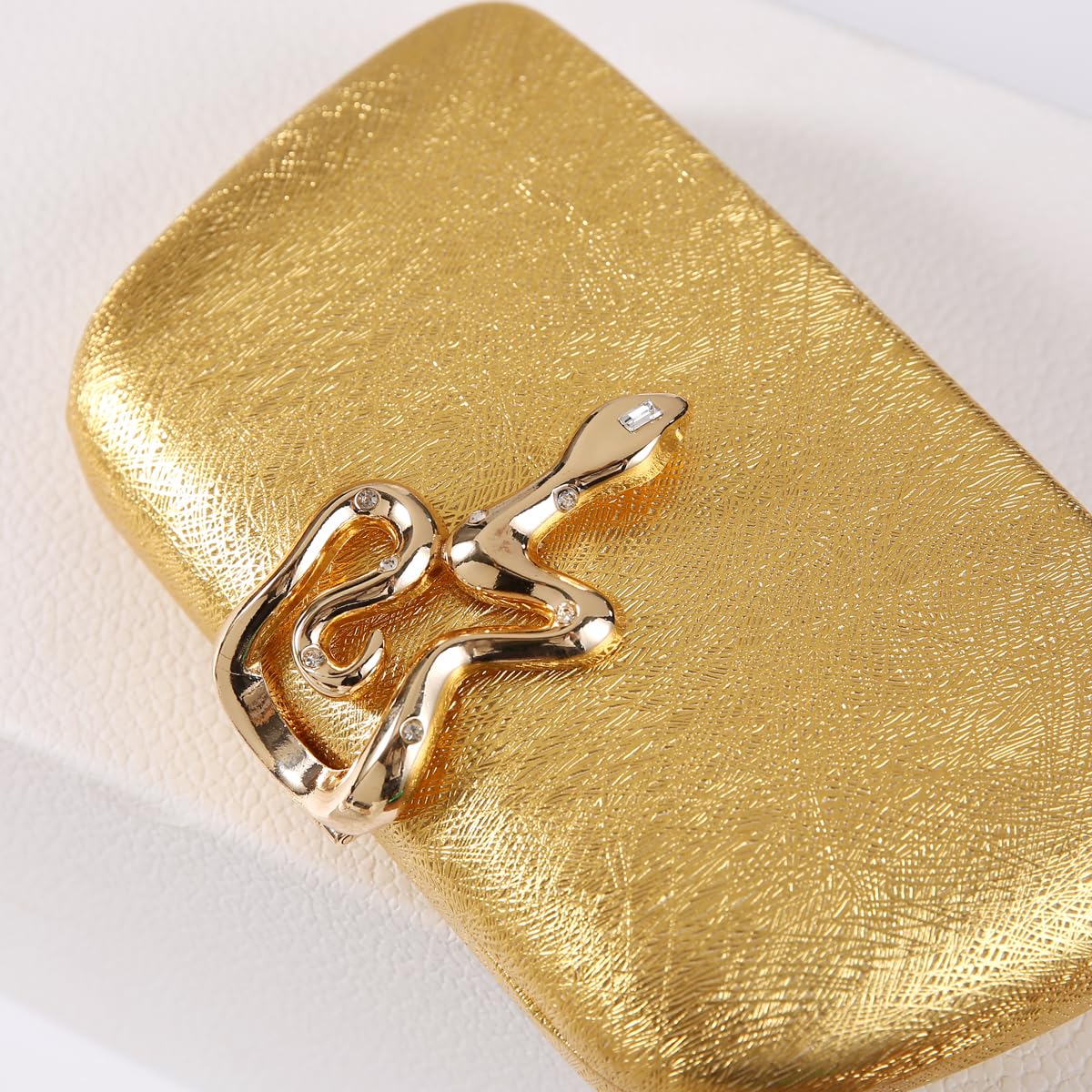 Dreubea Womens Clutch Bag with Elegant Snake Accent - Stylish & Chic Evening Purse Golden