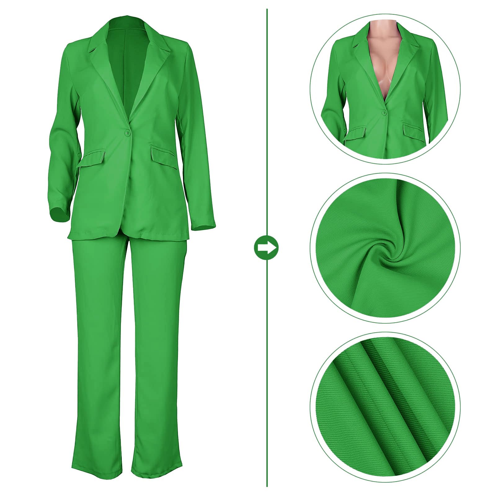 Elegant Fall Pants Suit for Women 2 Piece Business Outfits Solid Long Sleeve Blazer Pant Set Office Suits Green