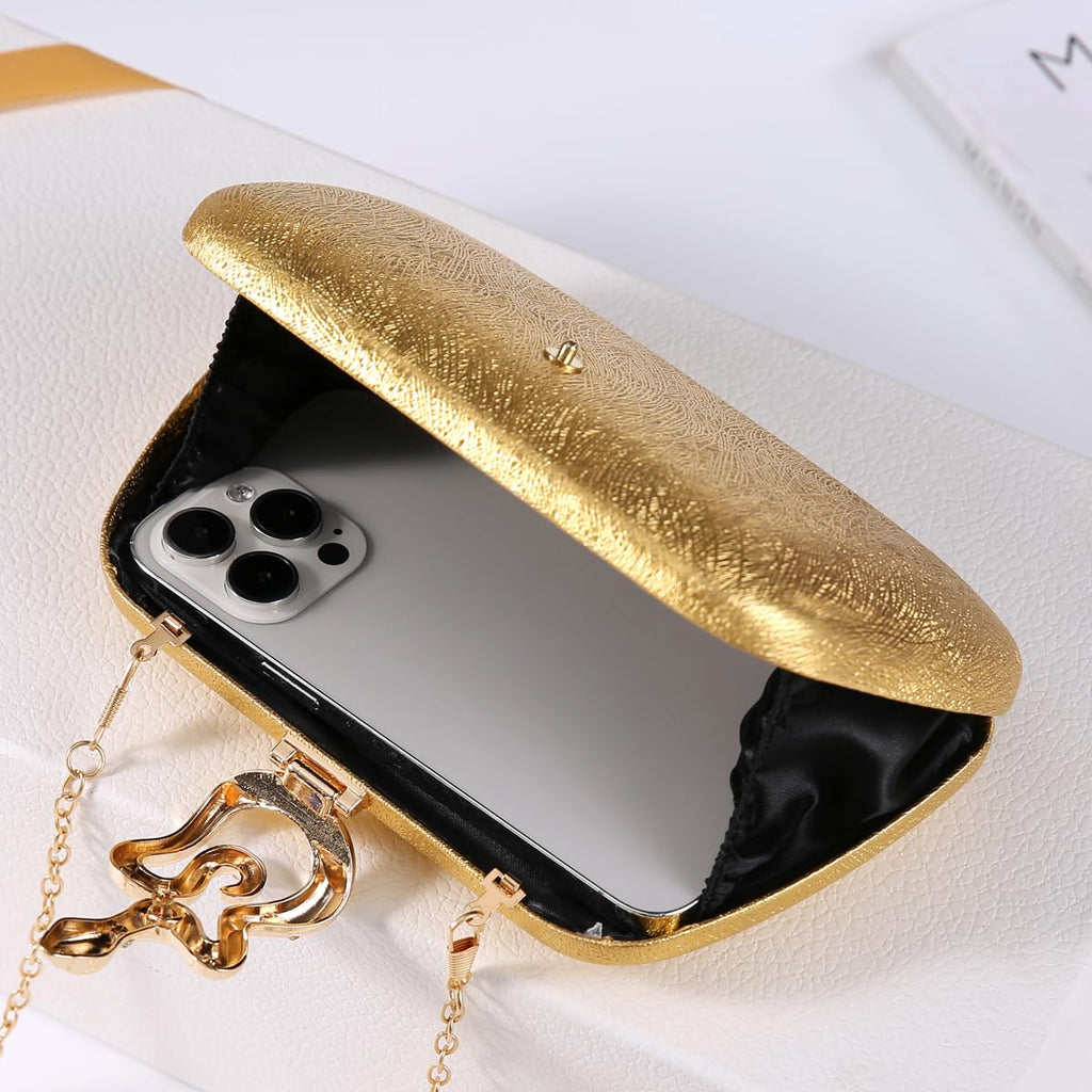Dreubea Womens Clutch Bag with Elegant Snake Accent - Stylish & Chic Evening Purse Golden