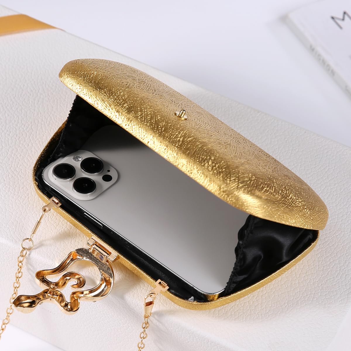 Dreubea Womens Clutch Bag with Elegant Snake Accent - Stylish & Chic Evening Purse Golden