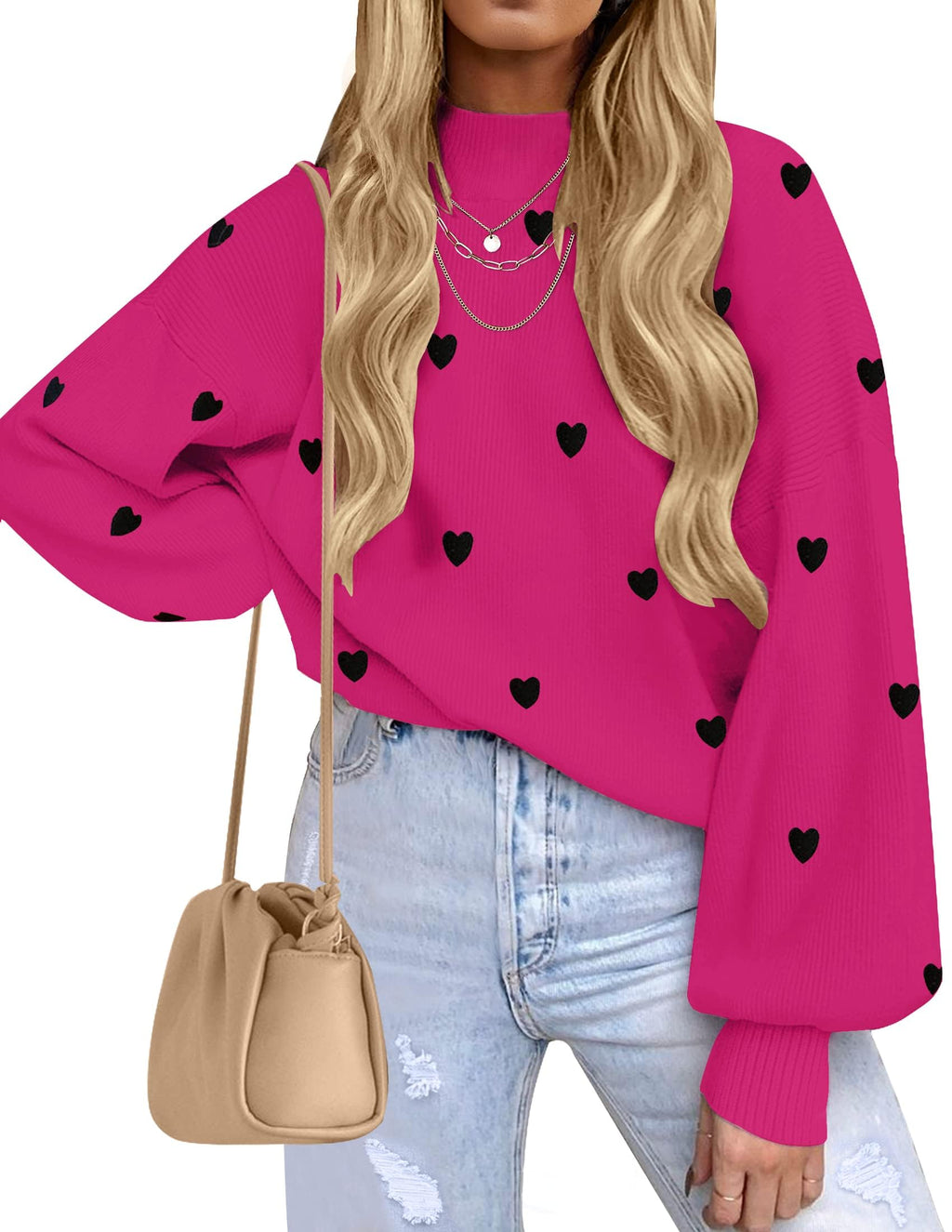 ZESICA Women’s Oversized Turtleneck Ribbed Knit Sweater – Long Lantern Sleeve Fall Pullover (2025 Collection)