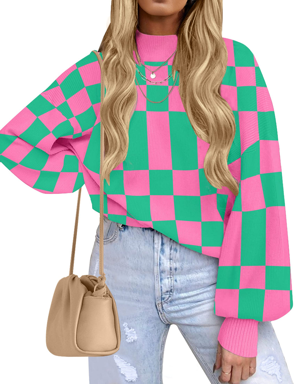 ZESICA Women’s Oversized Turtleneck Ribbed Knit Sweater – Long Lantern Sleeve Fall Pullover (2025 Collection)