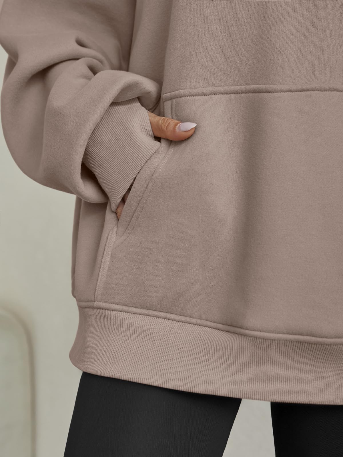 Trendy Queen Womens Oversized V Neck Hoodies with Thumb Hole Pullover Sweatshirts Y2k Clothes Fall Fashion Outfits 2025 CoffeeGrey