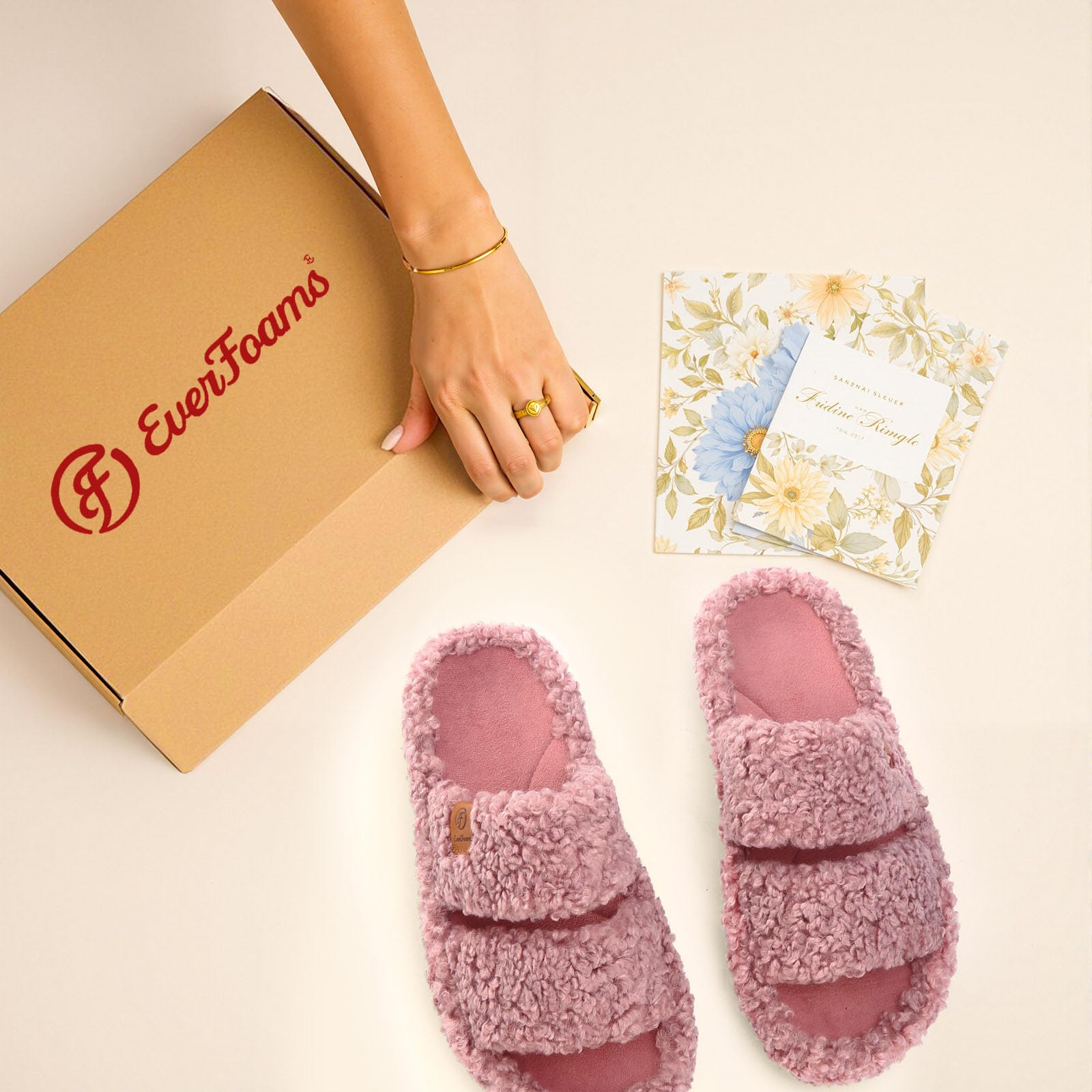 EverFoams Women’s Fuzzy Open-Toe Slippers – Soft Memory Foam Indoor House Shoes