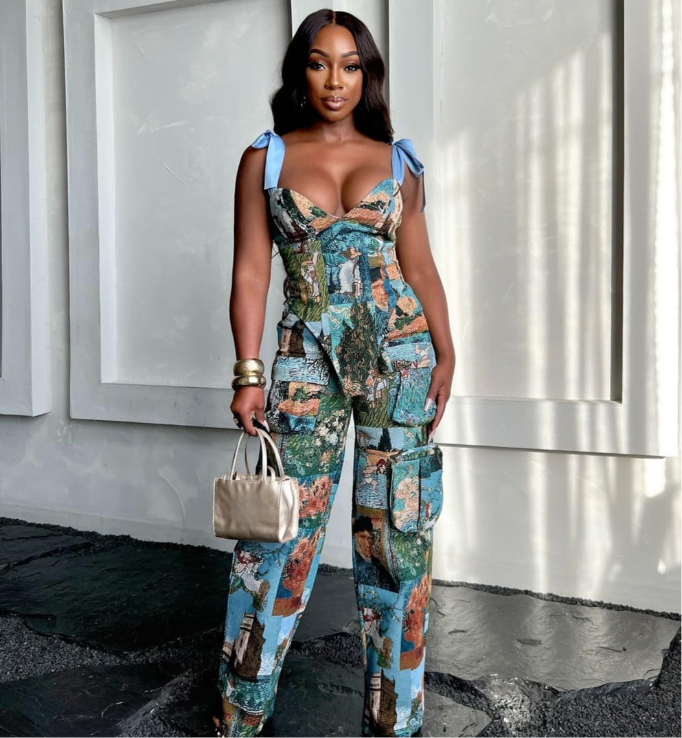 Molilove Sexy 2 Piece Sets for Women Pattern Print Sleeveless Crop Top and Wide Leg Pants with Pockets Soft Stretchy Outfits