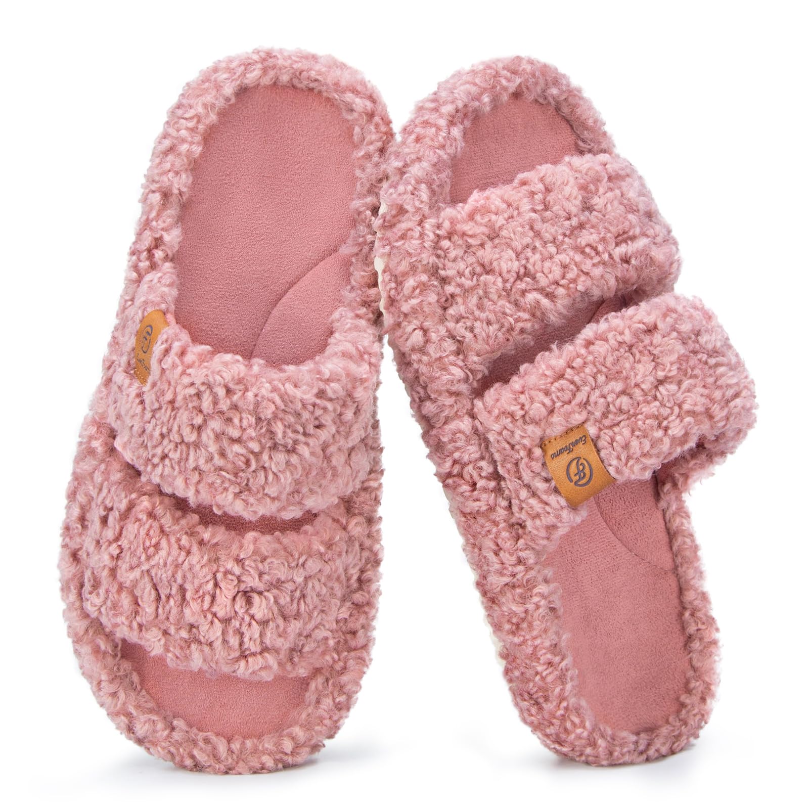EverFoams Women’s Fuzzy Open-Toe Slippers – Soft Memory Foam Indoor House Shoes