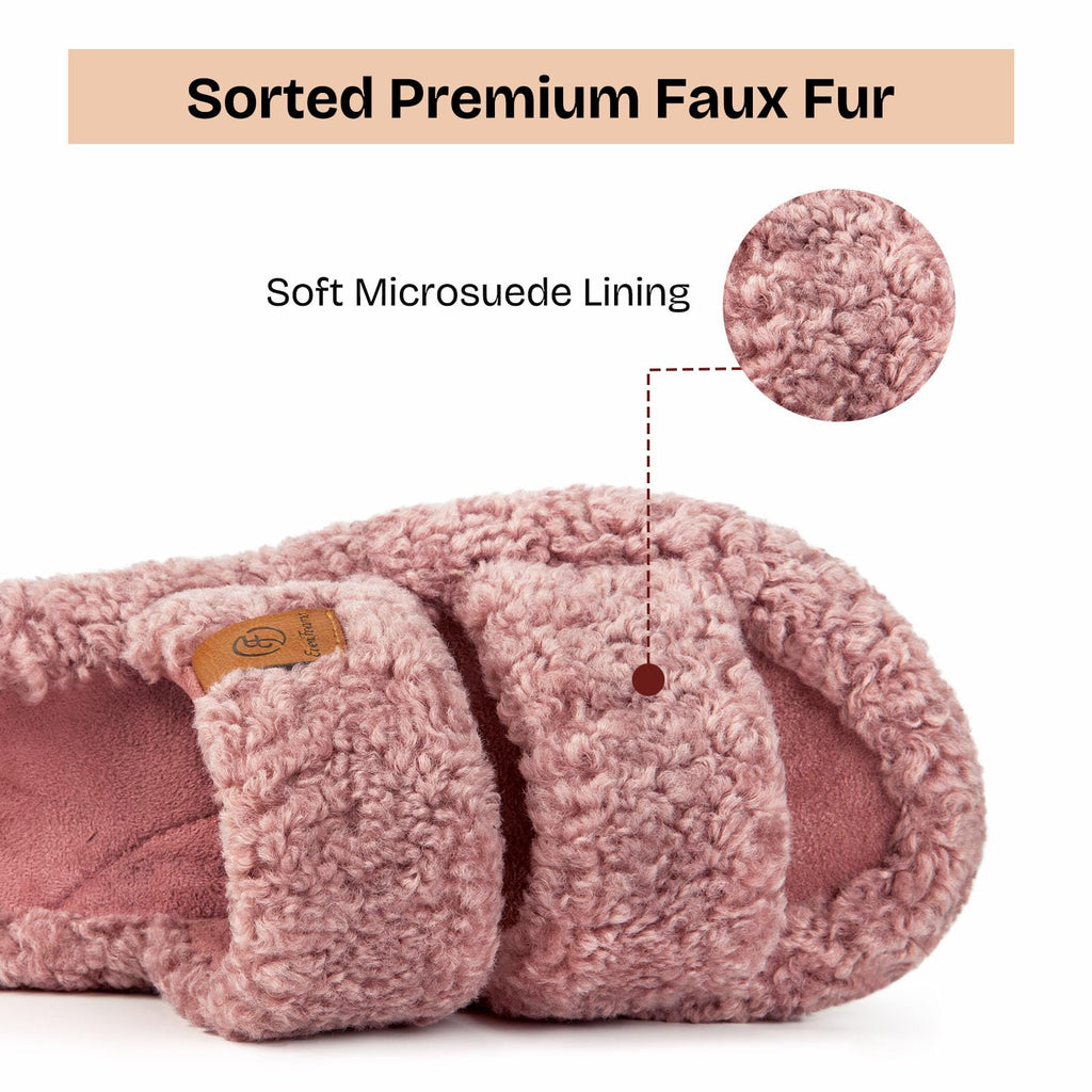 EverFoams Women’s Fuzzy Open-Toe Slippers – Soft Memory Foam Indoor House Shoes