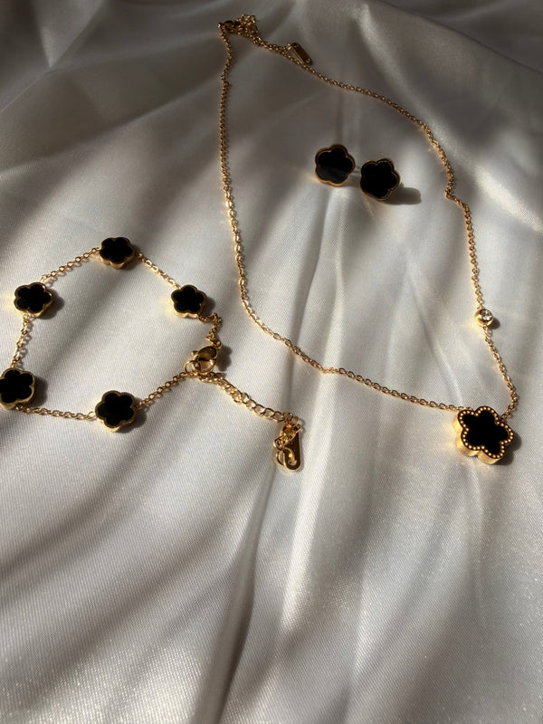 🖤 Midnight Bloom Dual Layer Jewelry Set (3-Piece)